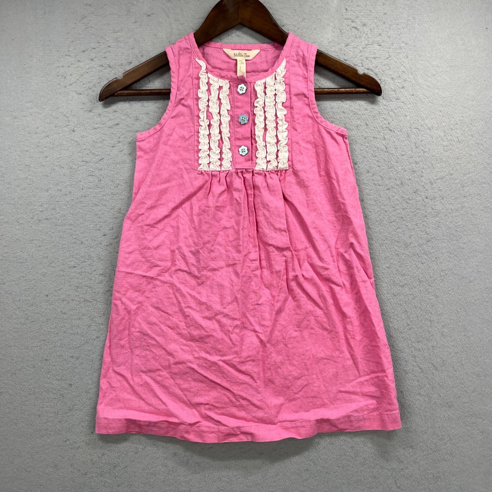 Matilda Jane Dress Girls 8 Pink Sleeveless Linen Blend Ruffle Placket Casual